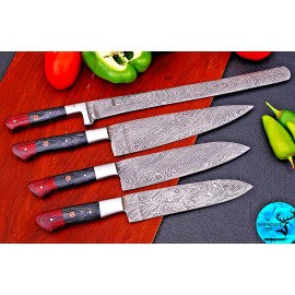 Damascus CUSTOM HAND MADE FORGED DAMASCUS STEEL CHEF KNIFE SET KITCHEN KNIVES 1231