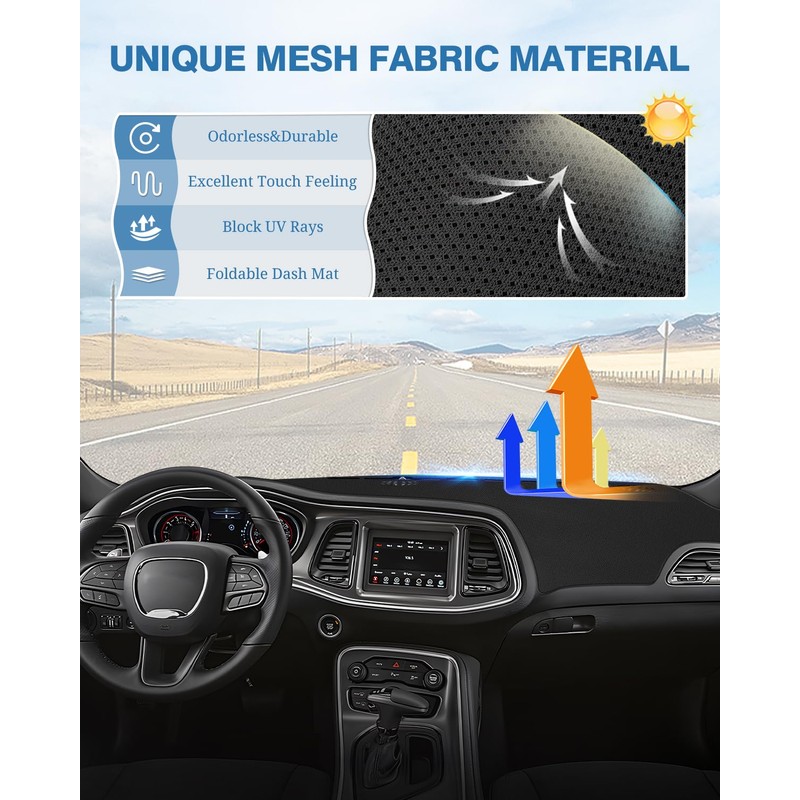 FIILINES Dash Cover for Dodge Challenger 2015-2024, Dashboard Mat Cover