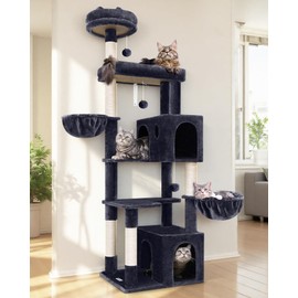 Globlazer F73 Heavy Duty Cat Tower, 73" Tall Cat Tree for Multiple Indoor Cats Adult Large, Multi-Level Cat Tower with 5 Scratching Posts, 2 Cat Condos, 2 Padded Perches, 2 Hanging Baskets, Dark Gray