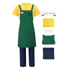 DAZCOS Taro Sakamoto Cosplay Costume Adult Men Anime T-Shirt Green Apron Pants Convenience Store Waiter Suit for Party (X-Large)
