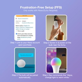 Broadlink Bombillas inteligentes - Configuración sencilla con Alexa 9W BLE Mesh Cambio de color, A19 800lm E26 Multicolor (paquete de 1)