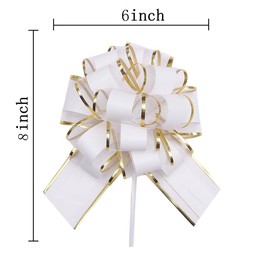 10pcs 6 Inch Large Big Pull Bow with Gold Edge, Car Gift Wrapping Bows Ribbon for Gift Wrapping, Wedding Cars, Baskets,Christmas Wrapping, Party Decorations (White)