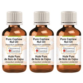 Greenwood Essential Pure Cashew Nut Oil (Anacardium occidentale) Premium Therapeutic Grade for Hair, Skin & Aromatherapy (Pack of Three) 100ml X 3 (10 oz)