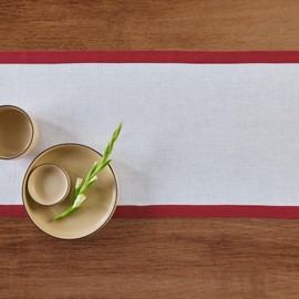 Solino Home Linen Table Runner 48 inch – 100% Pure Linen Red and White Christmas Table Runner 14 x 48 Inch – Farmhouse Dining Table Runner for Winter, Holiday – Classic