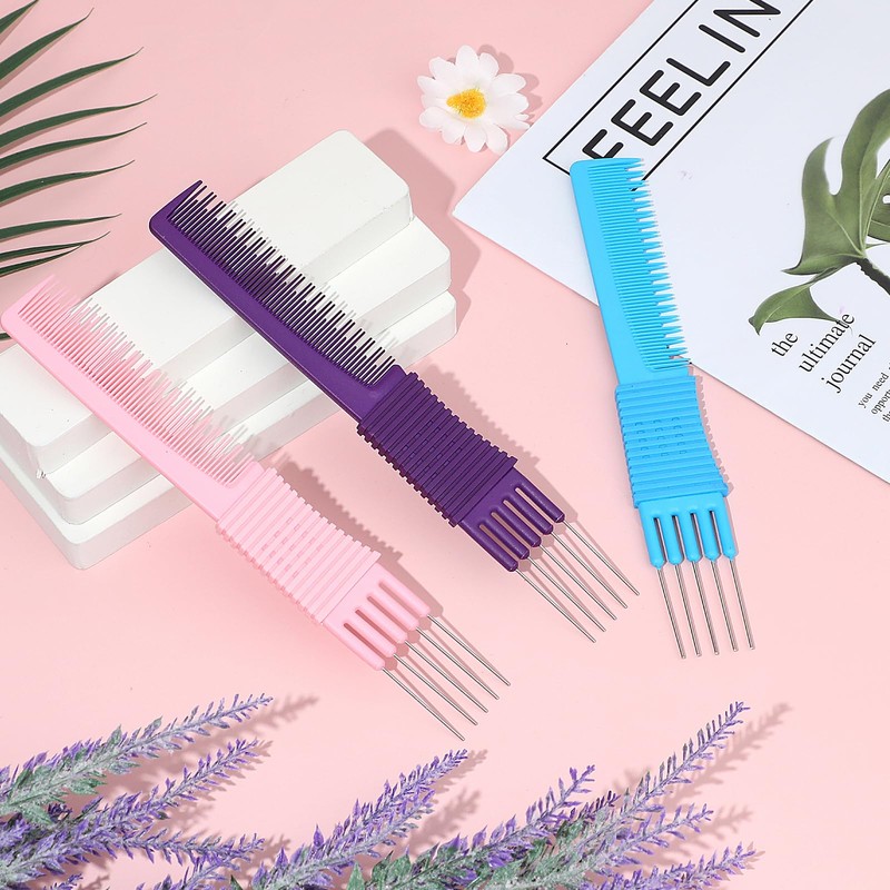 3 Pack Lift Teasing Combs with Metal Prong Salon Teasing