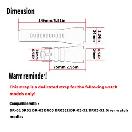 unilabo Rubber Watch Band Compatible for Bell & Ross B&R BR-01 BR01 BR-03 BR03 BR0392/BR-03-92/BR03-92 Diver Silicone Strap Replacement for men and women wirst watchband (Silver Buckle)