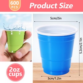 CACASO 600 Pack Plastic Shot Glasses,2oz Plastic Shot Cups,Disposable Shot Cups for Party,Multicolor Mini Party Cups for Drinking Tasting Serving Samples Birthday Party Supplies Picnic(6 Colors)