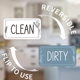 Dishwasher Magnet Clean Dirty Sign, Double-Sided Floral Rounded Rectangle Clean/Dirty Magnets for Dish Washers, White & Blue Magnetic Home and Kitchen Accessories