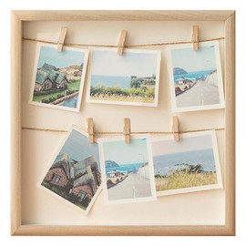 VEGOATY Wooden Photo Collage Frame, 30 x 30 cm Photo Frame, DIY Picture Frame with Cord and Clips, Photo Wall for Attaching Photos, Photo Frames & Collage, Wall Picture Frame for Photos or Postcards