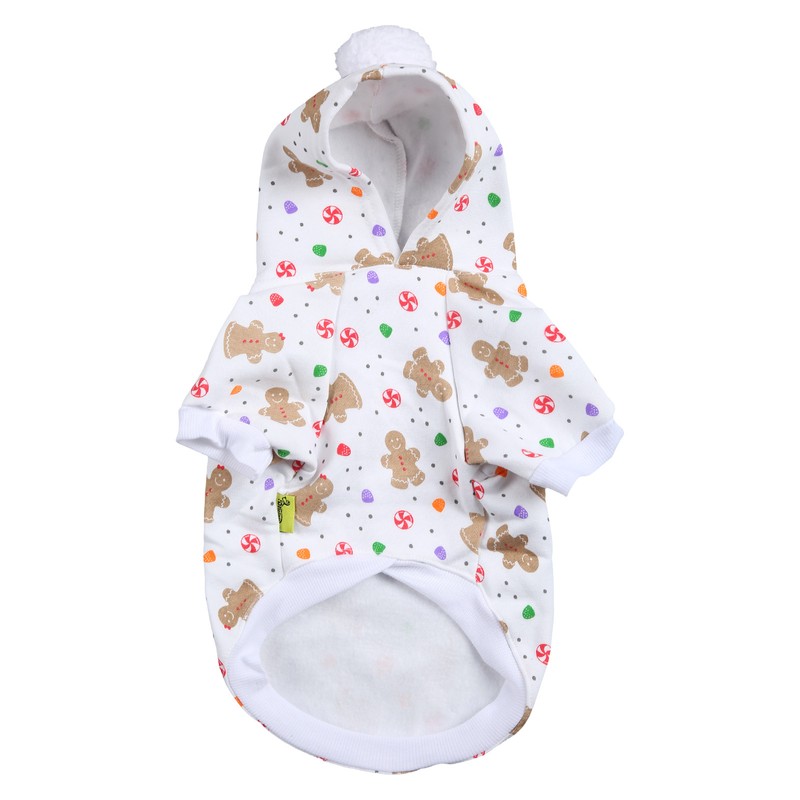 Christmas Dog Hoodie White Background Print Cute Gingerbread Man Dog