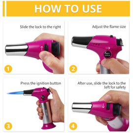 TBTEEK Butane Torch T901, Kitchen Torch Cooking Torch with Safety Lock & Adjustable Flame for Cooking, BBQ, Baking, Brulee, Creme, DIY Soldering(Butane Not Included), Rose