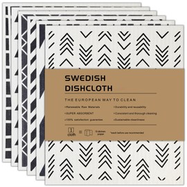 AlGuirnex Swedish Dishcloth Set of 6 - Reusable Dish Cloths 100% Biodegradable & Compostable Sponge Cloths, Food-Safe & Plastic-Free Kitchen Cloth Suitable for Any Surface (Geometric)