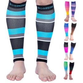 Doc Miller Manga de Compresión Para Pantorrillas (1 par) 20-30 mmHg Medias de Compresión Mangas Para Ejercicio, Recuperación, Dolor, Varices y Calambres en Piernas (Negro Azul Gris Blanco, Mediano)