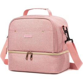 Lunch Bag for Women Double Deck Insulated Lunch Cooler Bag for Adults Work Picnic（Pink）