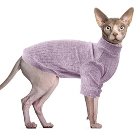 Oslueidy Sphynx Cat Clothes, Hairless Cat Vest Turtleneck Sweater, Kitten Puppy Pullover Shirt with Sleeves Cats Pajamas Jumper for Sphynx, Cornish Rex, Devon Rex, Peterbald