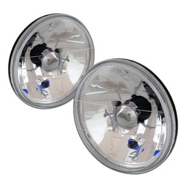 Topline_autopart Universal 7" Round Chrome Clear Housing DRL White LED Sealed Beam Halogen Headlights H4 Conversion Compatible With H6014 H6015 H6024