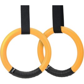 PACETH Gymnastic Rings 1100lbs Capacity with 14.76ft Adjustable Buckle Straps Pull Up Exercise Rings Non-Slip Rings for Home Gym Full Body Workout - Color: Yellow