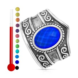 DALEGEM Oval Temperature-Control Color Changing Crystal Ring,S925 Sterling Silver Gemstone Stone Boho Wide Band Ring Jewelry for Women (Ring_B, 7)
