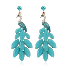fdsmall Women’s Tassel Earrings Peacock Dangle Earrings Austrian Crystal Boho Waterfall Beaded Fringe Drop Earring (Turquoise)