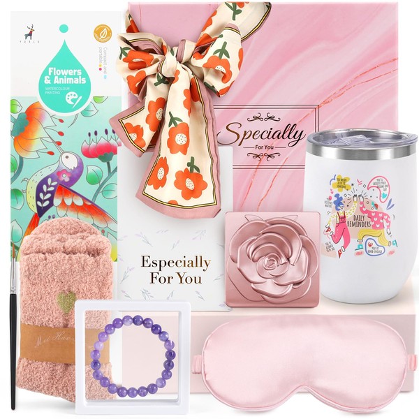 Deluxe Pamper Gift Set for Women - Personalised Birthday Care Package - Includes Stainless Steel Cup, Healing Bracelet, Cosy Socks and More - Perfect for Mum, Sister, Best Friend