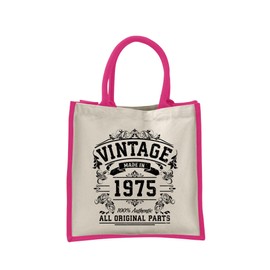 50th Birthday Tote Bag Gifts for Women - Cotton Jute Shoulder Bag, Reusable Bags for Shopping, Gift bags, Book Bag, Travel Bag, Shopper Bags - Original Parts 1975 - FUCH-S
