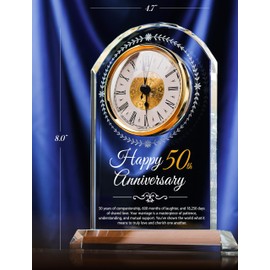 Sttokilly 50th Wedding Anniversary K9 Crystal Quartz Clock,50 Years of Marriage Gift,Happy Golden Anniversary Decoration Gift,for Parents,Grandparents,Couple