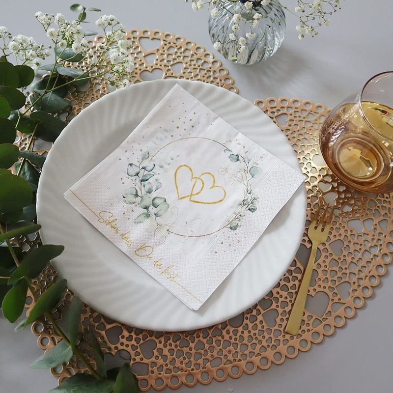 20 Napkins Hearts Around Eucalyptus White | Wedding | Marriage