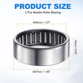 sourcing map 2 Pcs Needle Roller Bearings, HK4016 Bore 40mm OD 47mm 16mm Width Steel Track Roller Bearings Open End for Mower, Lawn Tractor, Automotive