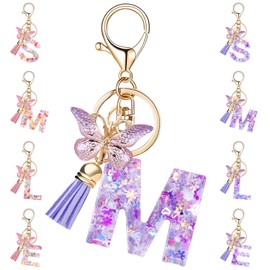 Initial Letter Keychain, Keyrings For Women Alphabet Keychain with Butterfly Tassel Pendant Cute Keychain Bag Charm Female Girls Women Girlfriend Daughter Birthday Gift Purse Bag Handbag Travel Deco