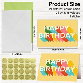 Zyluniy Set of 24 Birthday Cards with Envelope, Birthday Card Folding Cards, Greeting Cards, Birthday Greeting Card Set, Birthday Card with Envelopes, Postcards for Birthday, Friends, Family