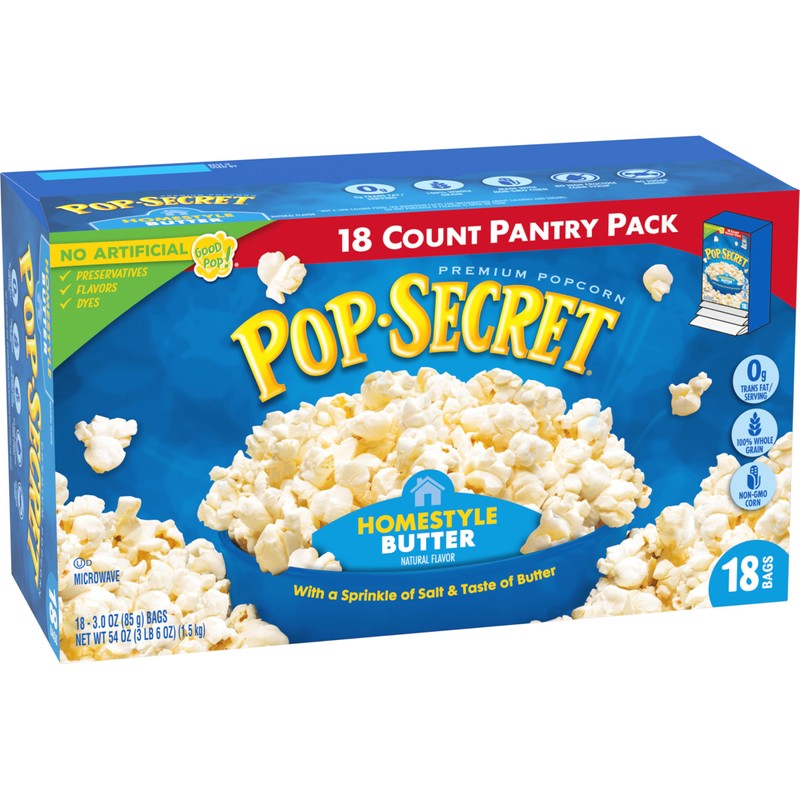 Pop Secret Popcorn, Homestyle Butter Microwave Popcorn, 3 Ounce (Pack