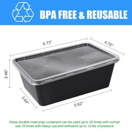 Oranlife Food Containers, 50 Pack Disposable Meal Storage Lunch Containers Plastic Insulated Reusable&Microwavable Bento Boxes with Lids for Dishwasher/Freezer Safe BPA FREE (750 ML/ 26 OZ)