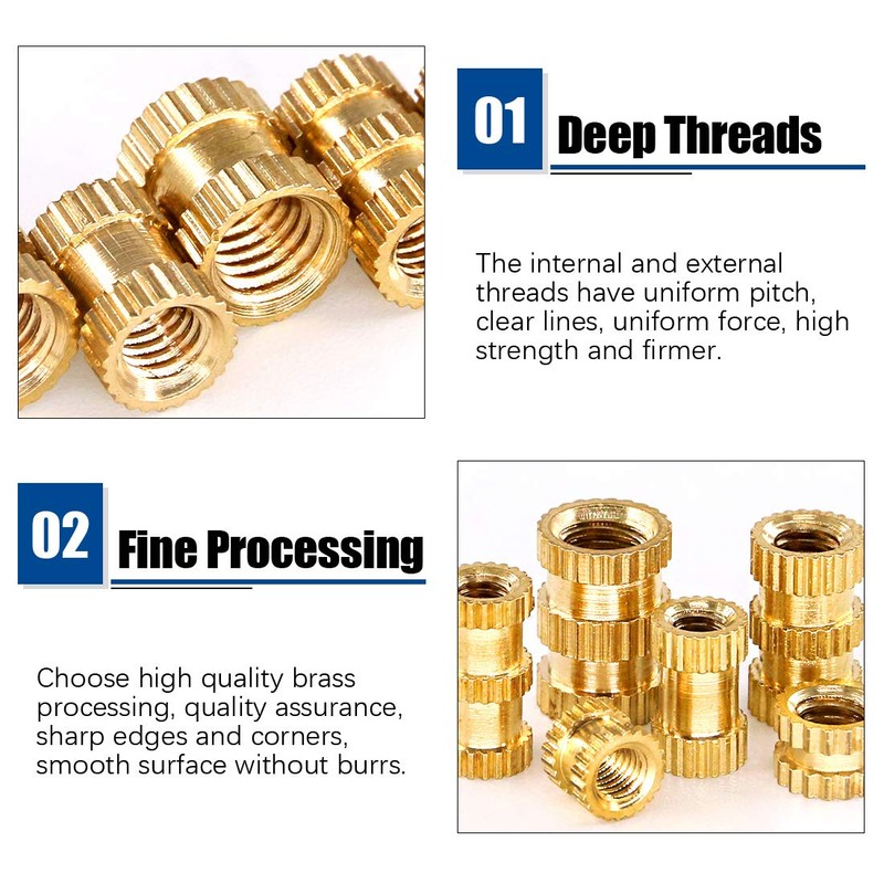 Glarks 370Pcs M2 M3 M4 M5 Female Thread Knurled Brass