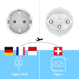Germany to Switzerland Plug 3 Pieces Switzerland Travel Adapter, Germany to Switzerland Travel Adapter, Germany to Switzerland Socket, Swiss Travel Plug for Maldives, Rwanda, Liechtenstein