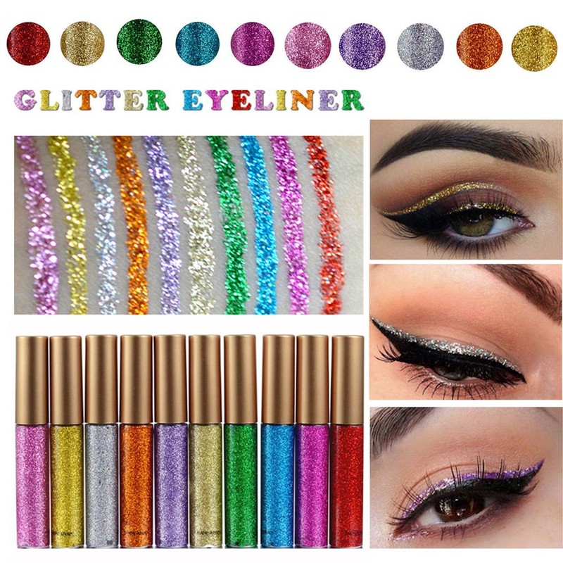 10 Pcs Glitter Liquid Eyeliner Metallic Glitter Eyeshadow Waterproof Long