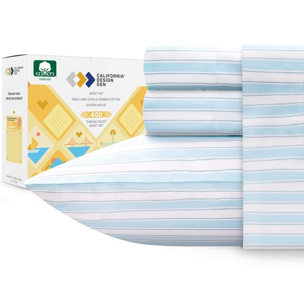 100% Natural Cotton Sheet Set - 400 Thread Count Queen
