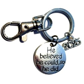 Royal Swan 'He Believed He Could, So He Did' Motivational Keychain with The Present Year in a Velvet Gift Bag