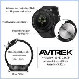 AVTREK Digital Military Watch for Men, with Compass, Temperature, Pedometer