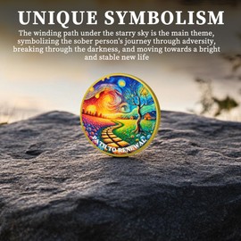 Path to Renewal Sobriety Coin - AA Recovery Chip Medallion with Serenity Prayer - Starry Night Road NA/Alcoholics Anonymous Token Gift for Sober Women & Men
