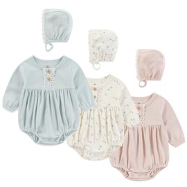 Ecojoy Newborn Baby Girl Bodysuit Suit Baby Clothes Long Sleeve/Short Sleeve 3 Outfit Bundle Mix Match