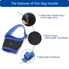 Dog Muzzle Soft and Breathable Prevents Barking, Chewing and Biting Adjustable Straps and Mesh Fabric, Allows Panting and Drinking Pet Supplies for Small, Medium and Large Dogs (Blue,M)