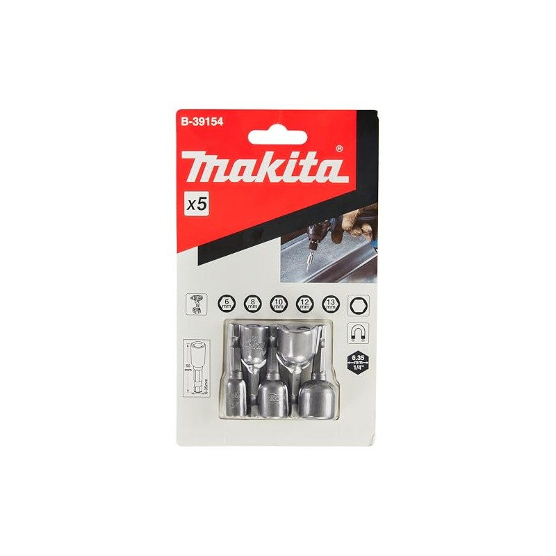 Makita B-39154 Socket Spanner Set 1/4 Inch 5-Piece SW6 -