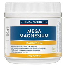 Ethical Nutrients Mega Magnesium Powder - Relieves Muscle Cramps & Spasms, High Strength - Citrus Flavoured - 200g