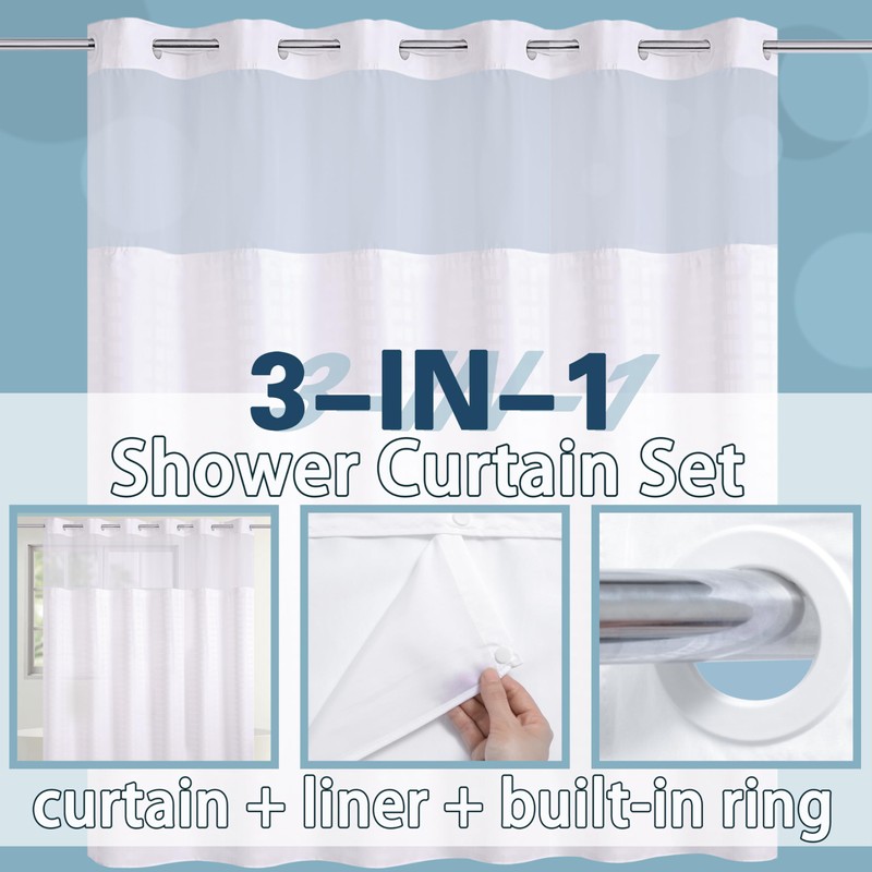 Conbo Mio Hotel Style Fabric Shower Curtain Set with Snap