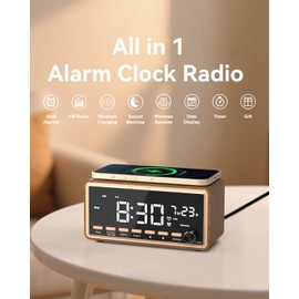 Digital Alarm Clocks Radio for Bedrooms,FM Radio & White Noise Sound Machine with Timer,Bluetooth Speaker,Dual Alarm Clock with Wireless Charging,Dimmable Big LED Display,Holiday Gifts for Men Women