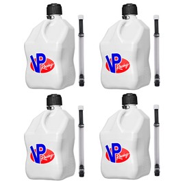 VP Racing 3522-CA, 5.5-Gallon Square Motorsport Jug White (4 Pack) w/ 14" Deluxe Hose (4 Pack) Close-Trimmed Cap and Neck for Tight Seal