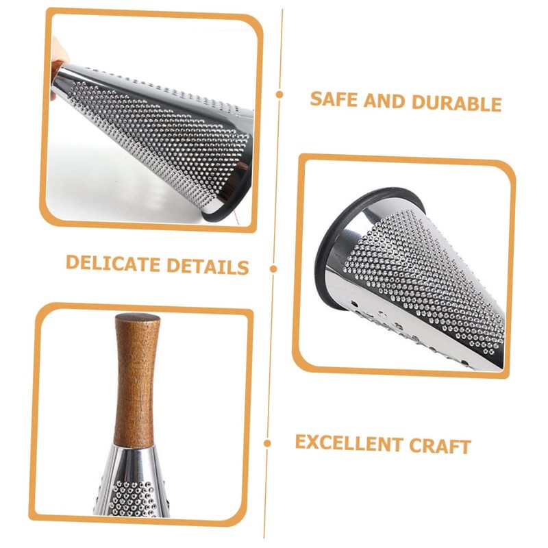 Ciieeo Stainless Steel Cheese Grater with Wooden Handle - Three-Sided