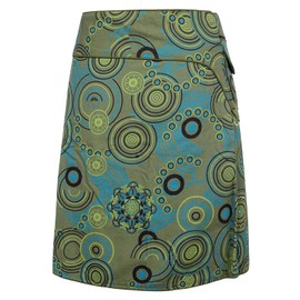 Vishes - Alternative Clothing - Wrap Skirt Short Skirt for Wrapping Press Studs Flowers Circles Embroidered, Olive Green