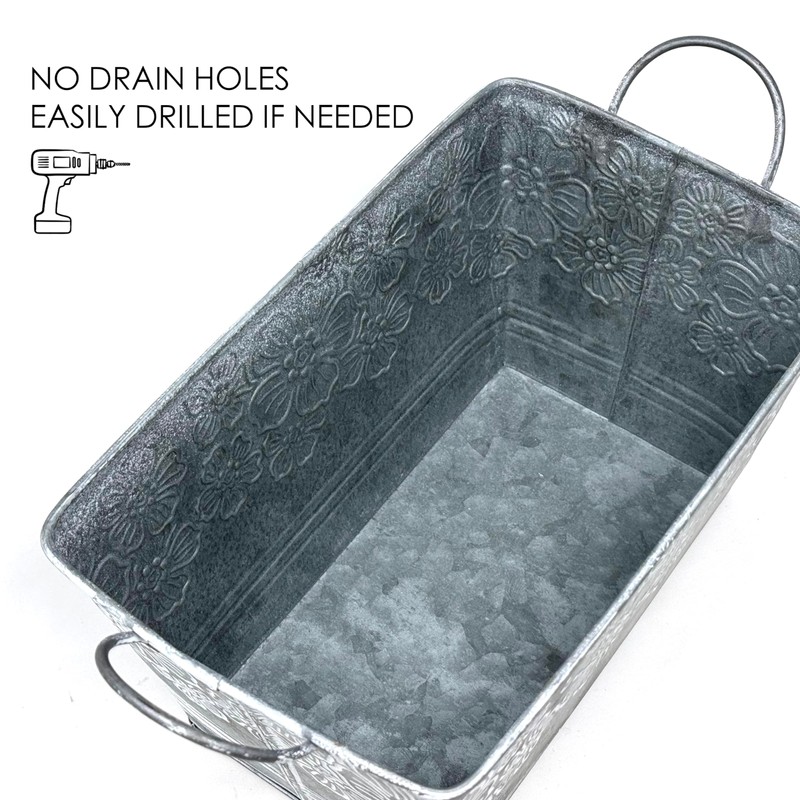 allgala Galvanized Planter Pot Indoor and Outdoor Decoration-Rectangle Grey-9"-HD88315