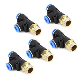 Vogueing Tool 12mm Tube OD x 1/2" Thread Pneumatic Air Hose Fittings T-Type Tee Three Way Quick Connector Pneumatic Air Push Fit Lock Fitting Blue (Pack of 5)